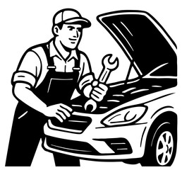 Mechanic repairs car in workshop using tools to ensure proper function 