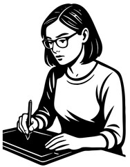 Graphic designer working diligently with a tablet while creating unique designs