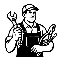 Mechanic holding tools ready for work in a workshop environment showcasing professional skills