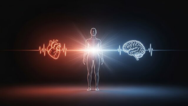 Heart versus mind decision concept symbolizing emotional and logical choices