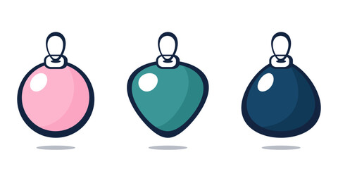 christmas baubles set vector illustration with colorful glossy ornaments isolated on white background, festive holiday decoration icons.