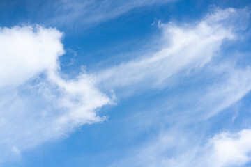 Wispy White Clouds against Deep Blue Afternoon Sky. High quality photo