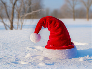 santa claus hat on snow