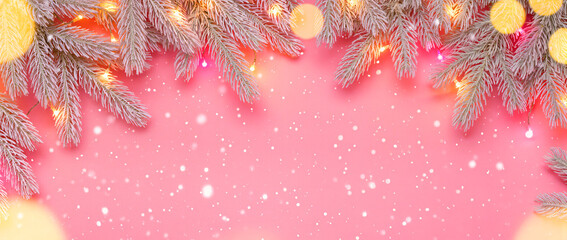 pink christmas background with snowflakes