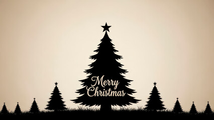 Obraz premium Merry Christmas greeting card with black tree silhouette and star