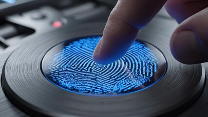 Futuristic Biometric Security Fingerprint Scan on HighTech Device for Secure Access and Identification Featuring Advanced Technology and Authentication Process for Data Protection and Privacy. - Powered by Adobe