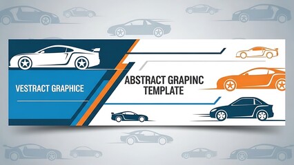 Modern Automotive Banner Design Template with Abstract Sport Car Graphics and Geometric Elements