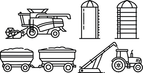 Fototapeta premium Collection of Agricultural Farming Equipment and Silos.