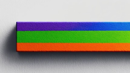 Colorful rectangular prism of horizontal bands against a white backdrop, demonstrating vibrant color contrast and geometric composition