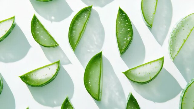 Fresh avocados cut in slices with green stems and brown pits on a soft lighting background. Healthy food concept.