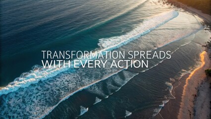 Aerial view of ocean waves spreading across dark water