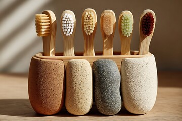 Minimalist bathroom bamboo toothbrush storage high resolution picture