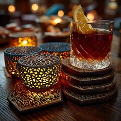 Luxury drink setup with candlelight ambiance high resolution picture