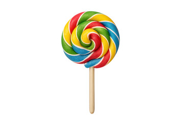 Colorful rainbow lollipop candy with a sweet swirl on stick
