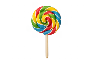 Colorful rainbow lollipop candy with a sweet swirl on stick