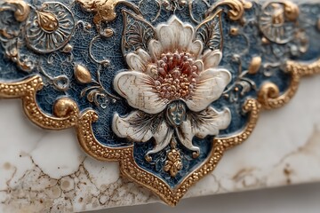 Luxury wall decor featuring embossed floral artwork high resolution picture