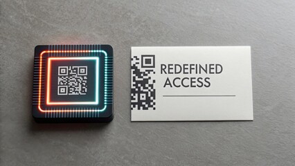 Glowing QR Code and Barcode Strip Merging Digital Technology