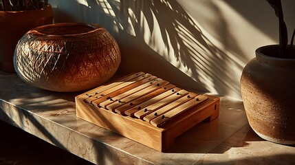 Minimalist bamboo musical instrument closeup high resolution picture