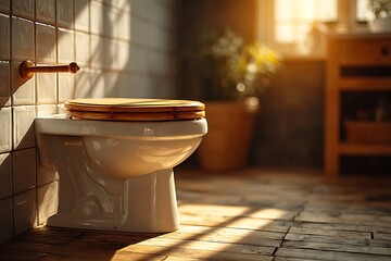 Minimalist bamboo toilet seat in chic setting high resolution picture