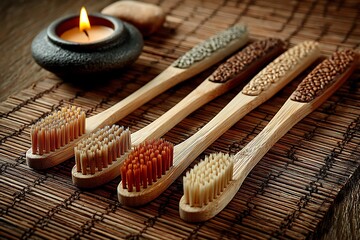 Minimalist bamboo toothbrush in earthy warm background high resolution picture