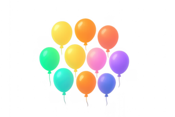 Colorful flying party balloons on transparent background