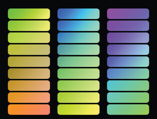 Vibrant gradient rounded buttons set on black background, modern UI color palette for web design, mobile apps, dashboards, and UX interface elements
