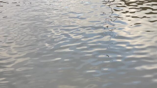 Water Surface With Sky Reflection On Water. River Nature In Calm Landscape. Close up. High quality 4k footage
