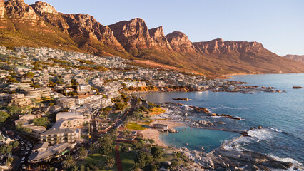 Fototapeta premium Aerial view from Camps Bay in Cape Town, South Africa