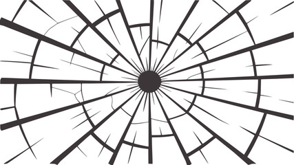 Obraz premium Radial cracked black and white glass fracture with sharp lines