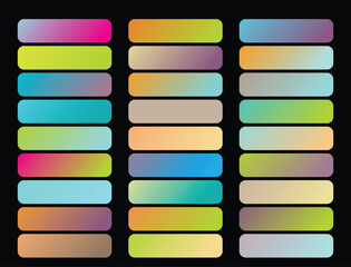 Soft pastel gradient rounded buttons collection on black background, modern UI color palette for web design, mobile apps, dashboards, and UX interfaces