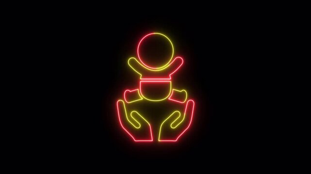 baby care , toddler or infant care flat neon icon video animation for apps and websites	