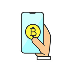 仮想通貨、暗号通貨、ネット銀行、スマホ、お金（カラー）