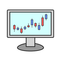 ネット証券、株価、投資、資産運用、NISA、ローソク足のグラフ、チャートのセット（パソコン、モニター）