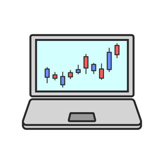 ネット証券、株価、投資、資産運用、NISA、ローソク足のグラフ、チャートのセット（パソコン）