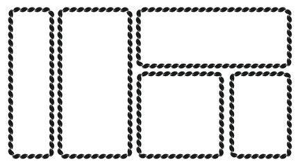 Rope vector border set with intricate rope knots, featuring decorative frames isolated on a transparent background. Ideal for nautical, rustic, and vintage design projects