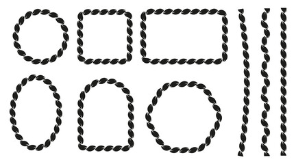 Set of elegant chain and rope-woven frames with geometric ornament borders. Isolated vector elements on a white background, perfect for invitations, posters, and branding materials