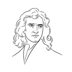 Isaac Newton Line art, white background, Newton Day, vector, icon