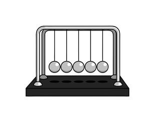 Newton's Cradle mechanical device with swinging silver balls on black base, Newton Day, transparent background, isolated, vector, icon