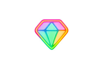 Rainbow neon glowing diamond gem icon on transparent background
