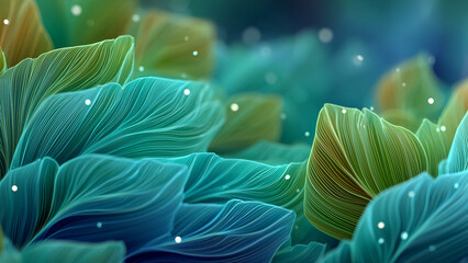 Obraz premium Blue-green fantasy leaves overlapping texture