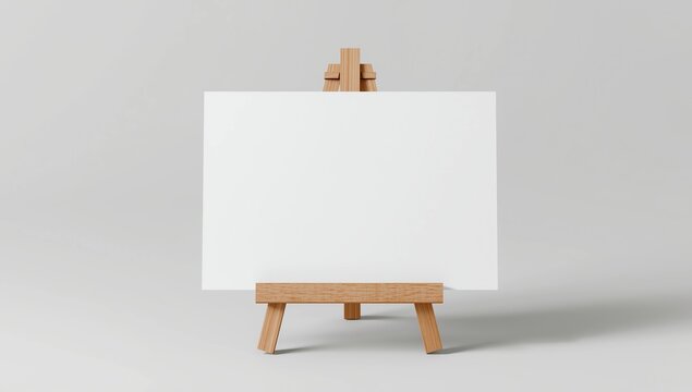 Advertising picture calendar display blank art board mini easel wooden stand or standee template mock up. 3d render illustration