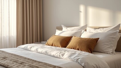 house beautiful design concept with soft cozy pillow on bed in bedroom