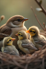 Obraz premium Bird with chicks