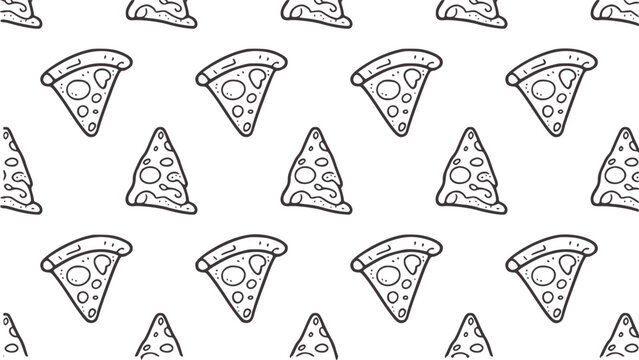 Black and white seamless cartoon pizza slice pattern