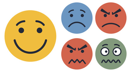 Fototapeta premium Emotions Facial Expressions Smiley Faces Colorful Flat Design Mental Health Awareness
