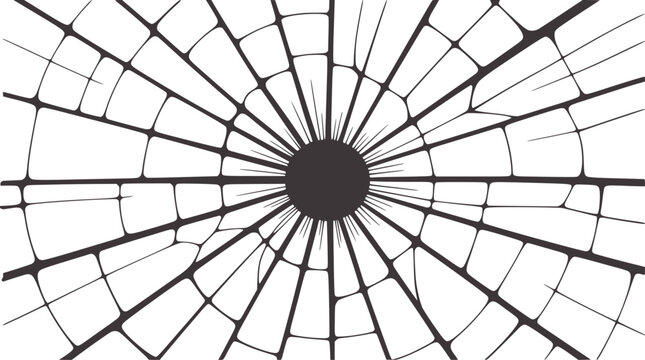 Handdrawn black cracked glass with radiating fracture lines