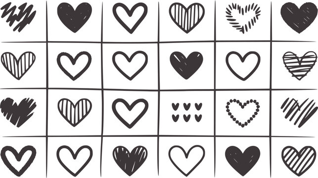 Handdrawn Black Hearts Grid Sketchy Love