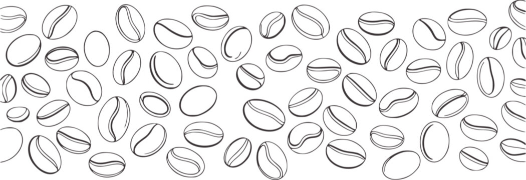Scattered black and white outline coffee beans