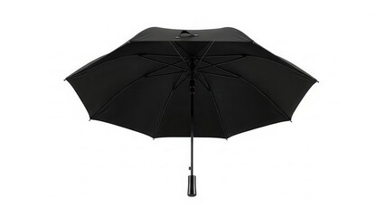 Open black umbrella on a white background.