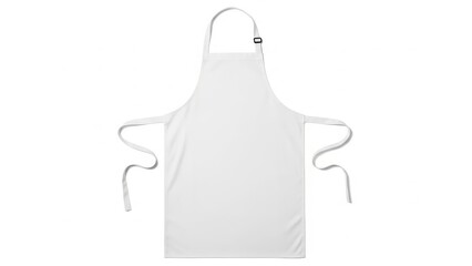 Plain white apron with neck and waist ties.